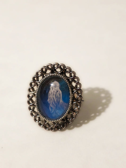 The Ghost of Whom Handmade Oval Ring – Antique Silver Filigree Statement Ring, Ethereal Spirit Fine Art Jewelry