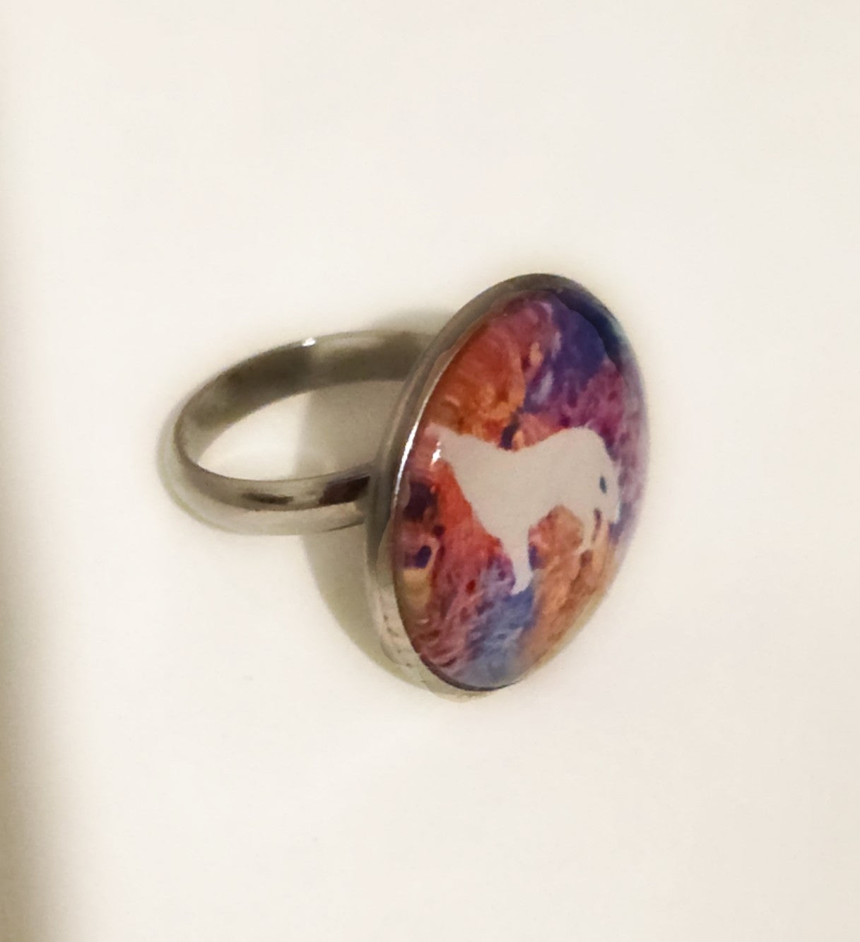 Adjustable Handmade German Shepherd Silhouette Ring | Colorful Abstract Art Jewelry | Art & Pretties