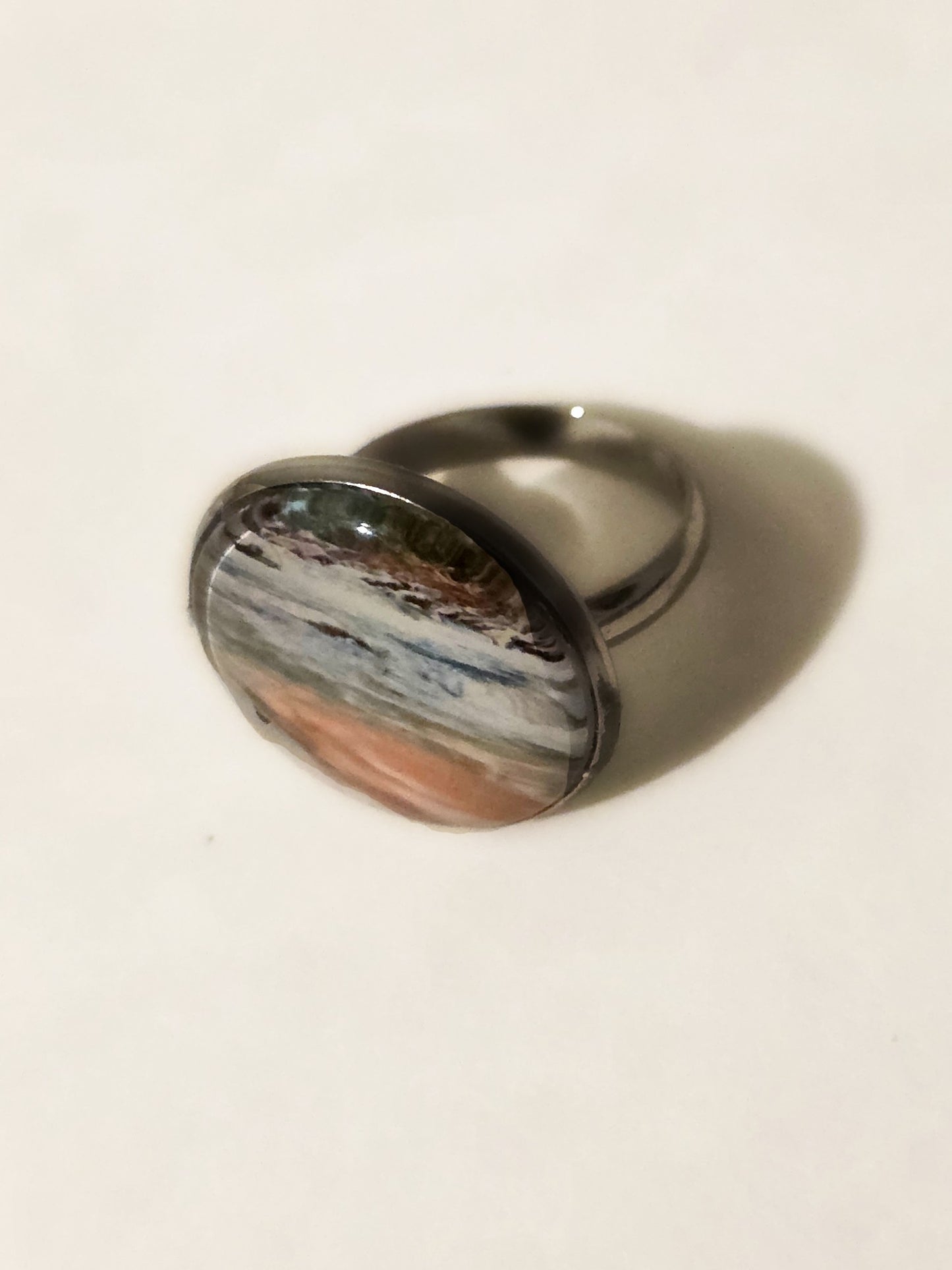 Little Pigeon River Rushing Photo Ring | Smoky Mountains Cabochon Jewelry | Nature River Landscape Ring
