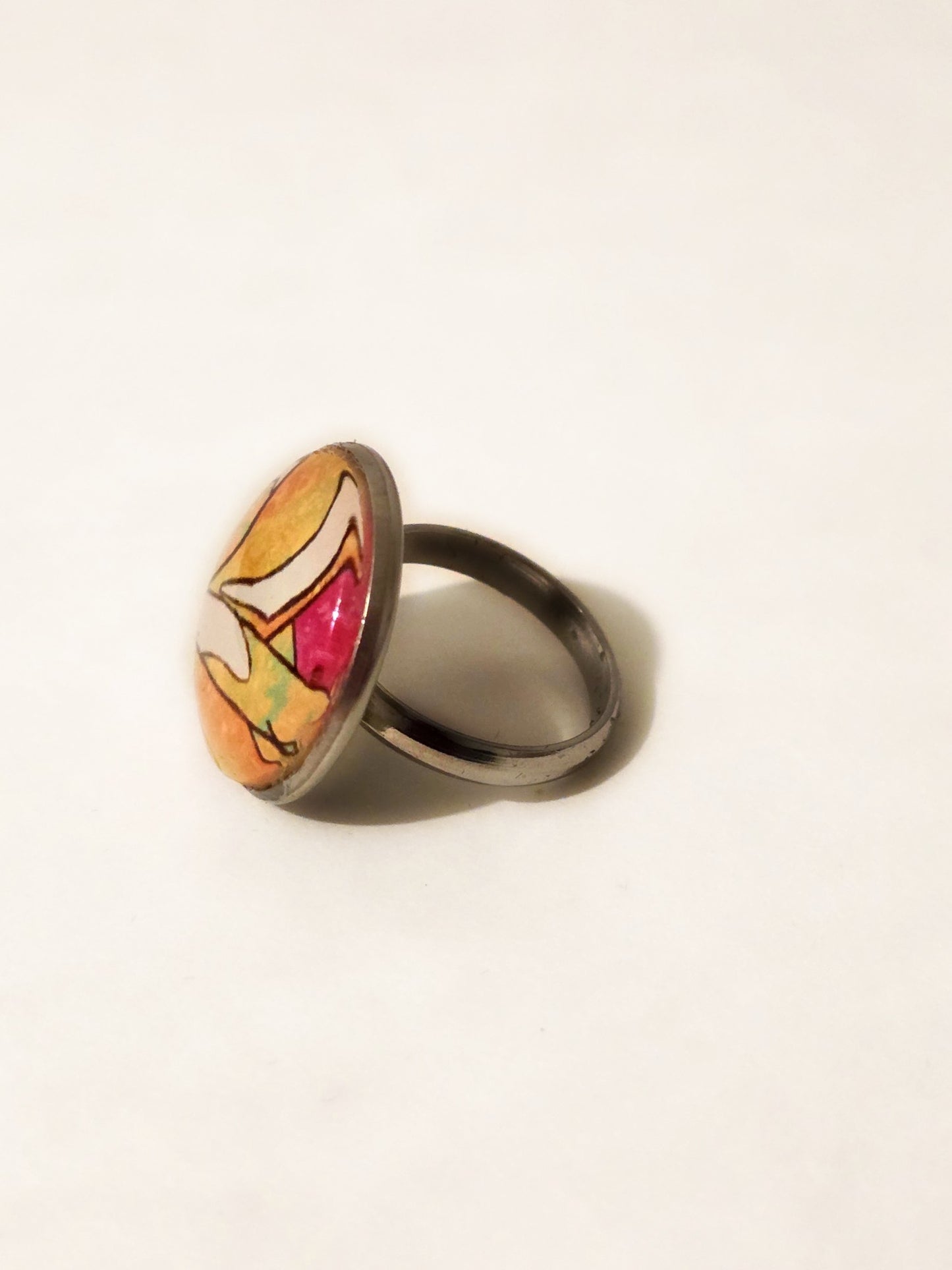 Two Lovers Handmade Fine Art Ring – Abstract Expressionist Glass Cabochon Ring, Romantic Warm Tone Statement Jewelry