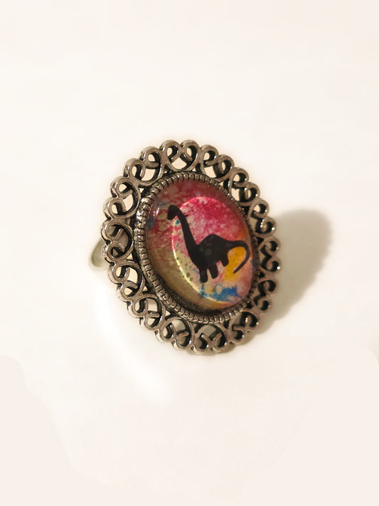 Dinosaur Silhouette Statement Ring | Colorful Art Jewelry | ArtandPretties
