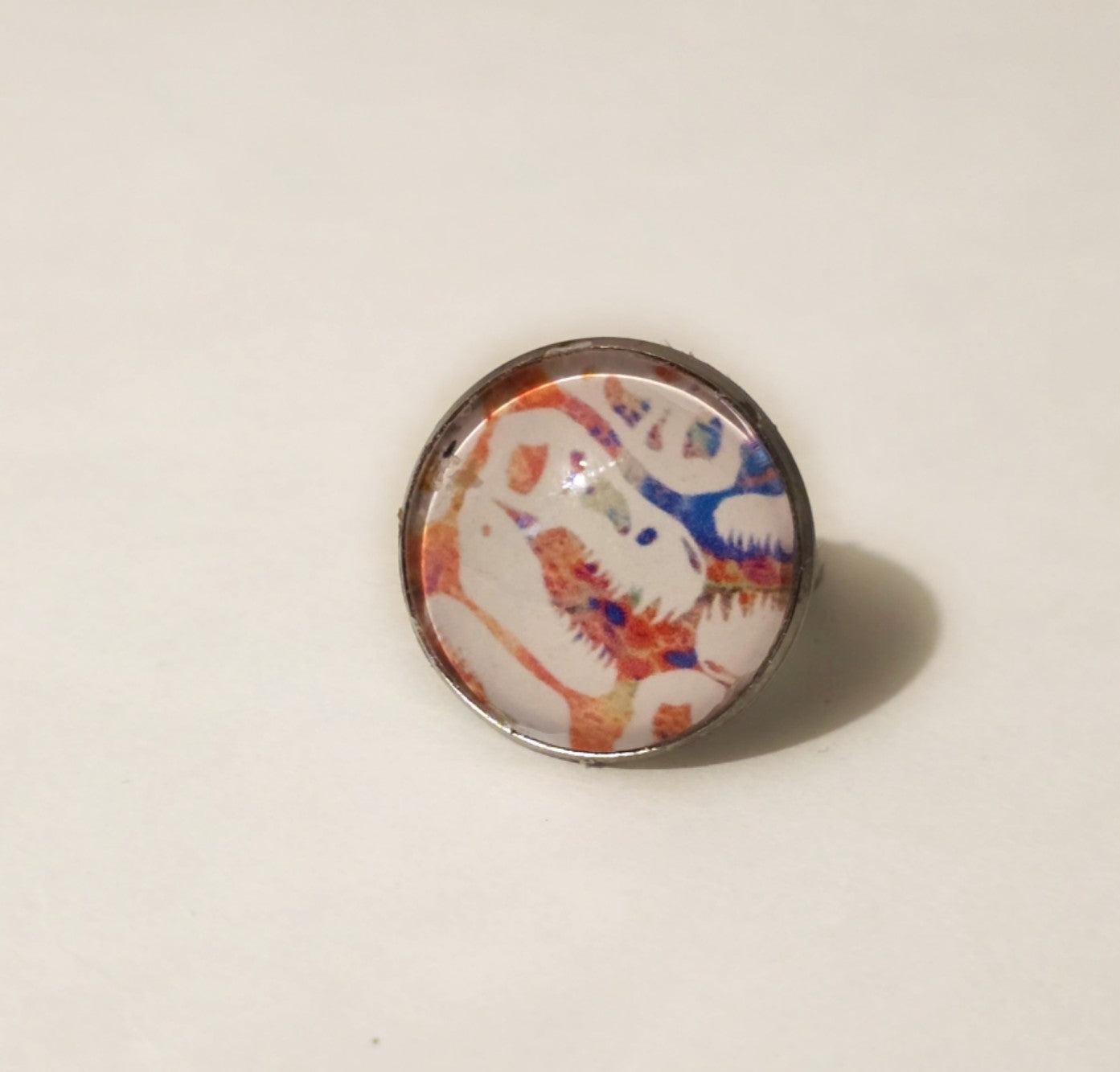 Prehistoric Pop Art Watercolor T-Rex Skull Glass Cabochon Ring