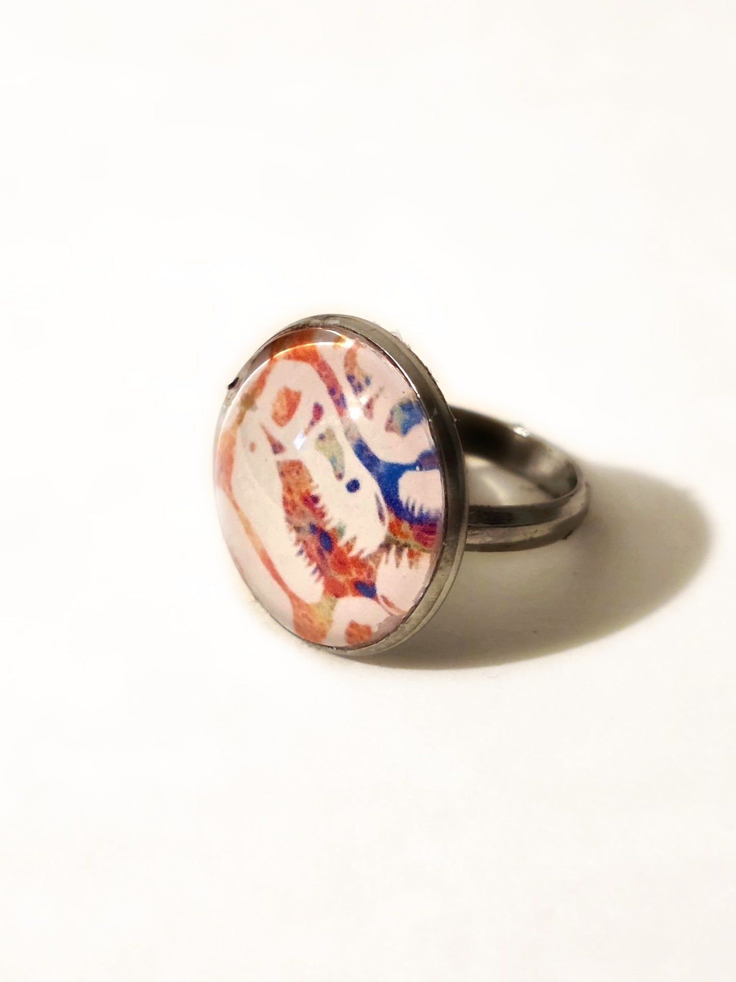 Prehistoric Pop Art Watercolor T-Rex Skull Glass Cabochon Ring