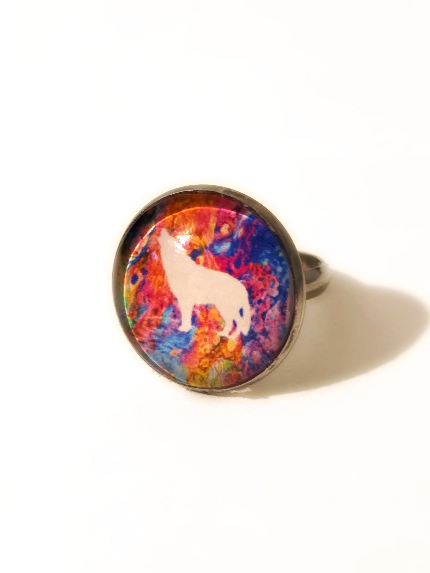Adjustable Handmade German Shepherd Silhouette Ring | Colorful Abstract Art Jewelry | Art & Pretties
