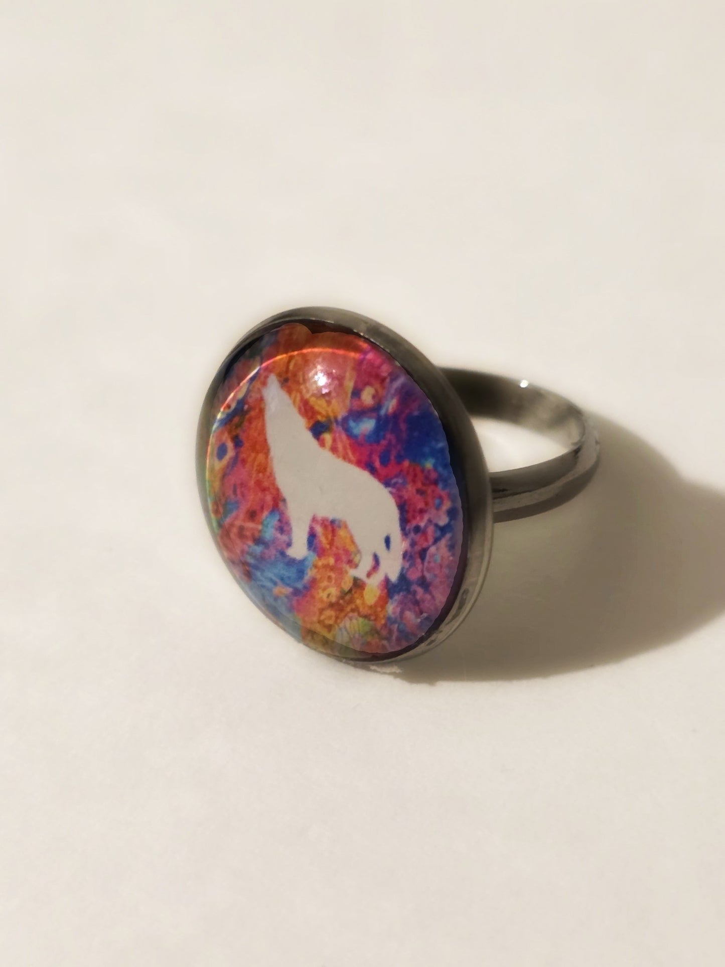 Adjustable Handmade German Shepherd Silhouette Ring | Colorful Abstract Art Jewelry | Art & Pretties
