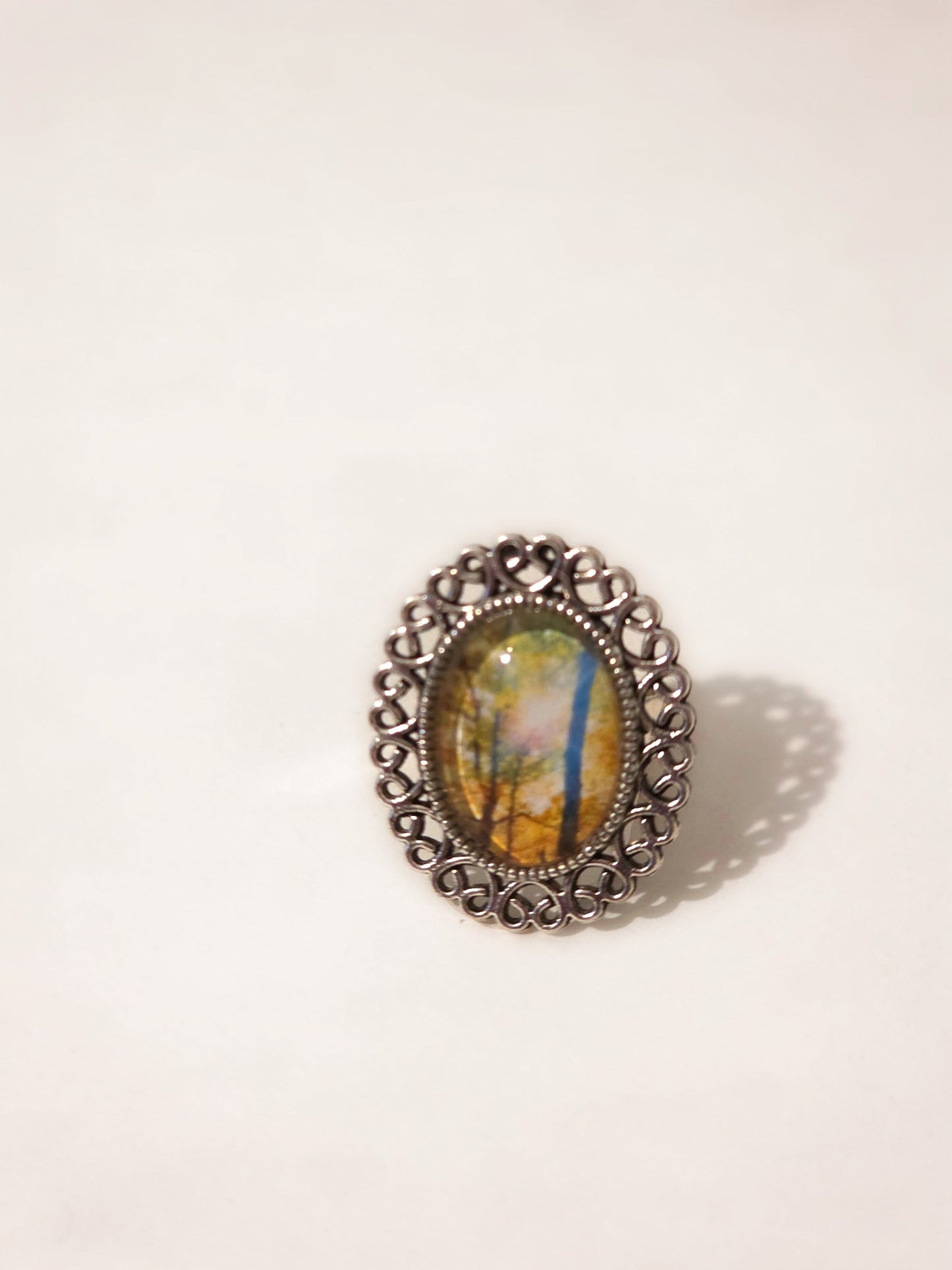 Fall Forest Landscape Ring | Silver Woodland Statement Jewelry | Autumn in Appalachia Photography Print | Wearable Art Ring