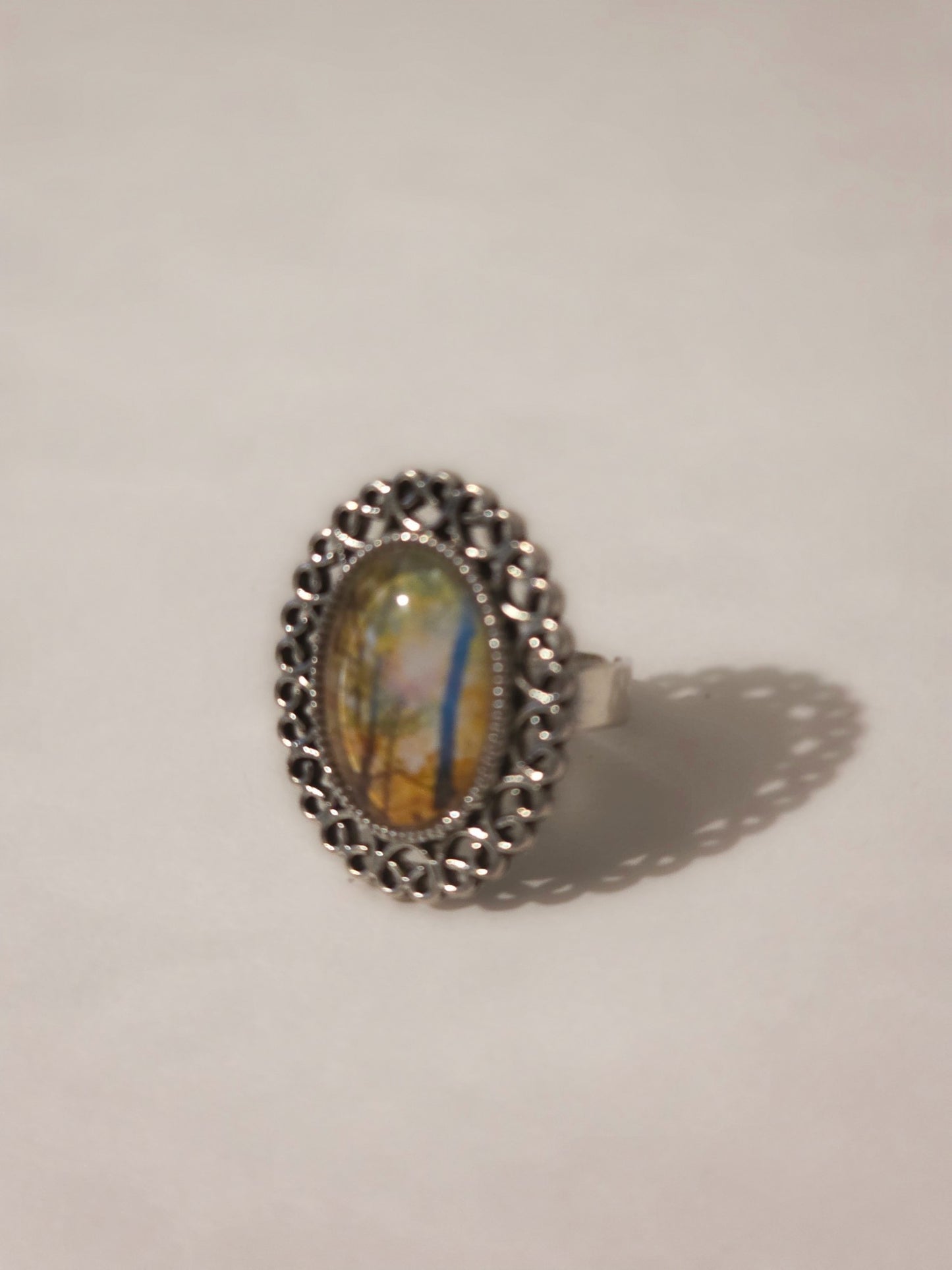 Fall Forest Landscape Ring | Silver Woodland Statement Jewelry | Autumn in Appalachia Photography Print | Wearable Art Ring