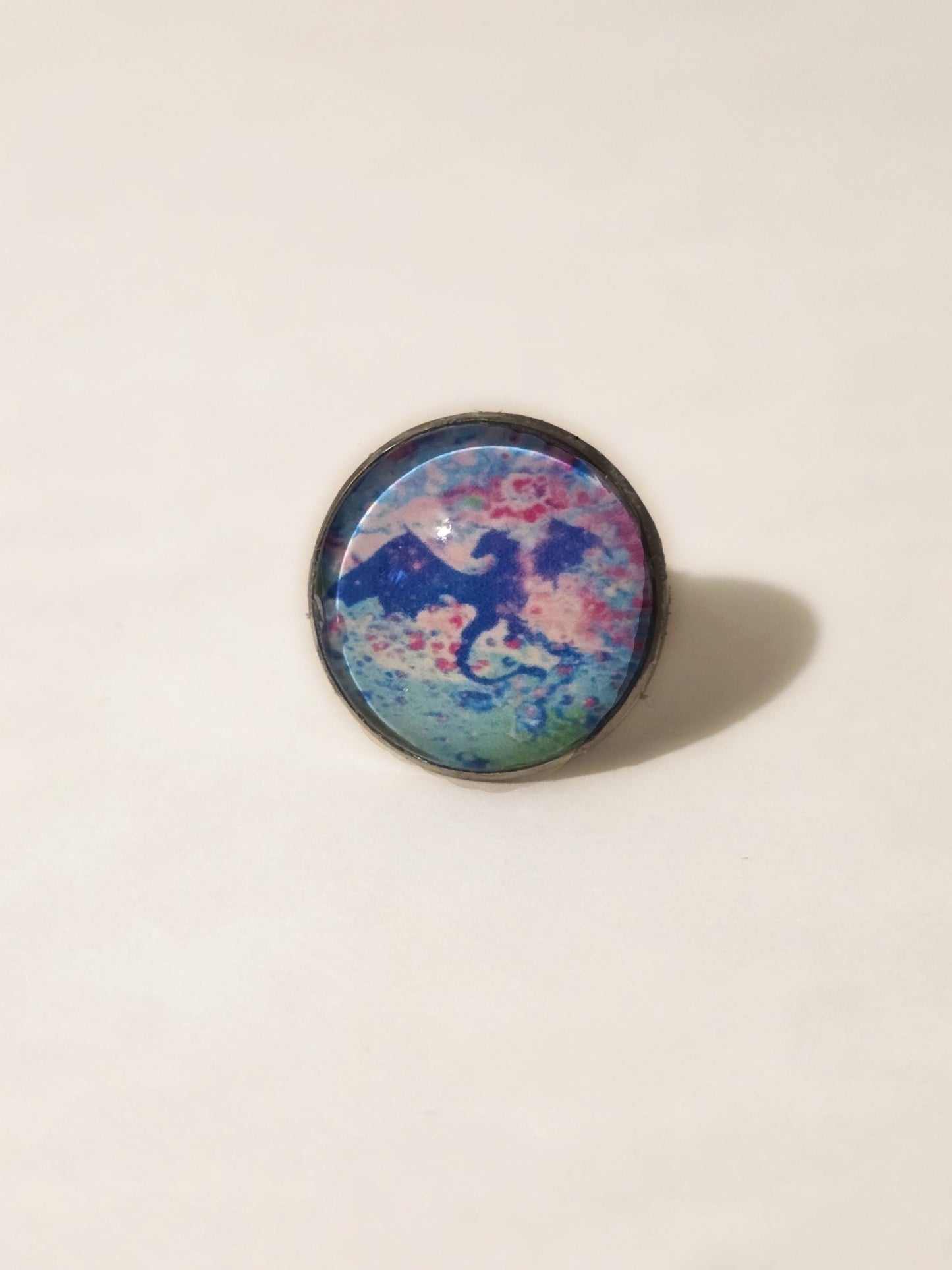 Mystic Blue Dragon Glass Cabochon Ring | Watercolor Fantasy Jewelry | Adjustable Statement Ring for Fantasy Lovers