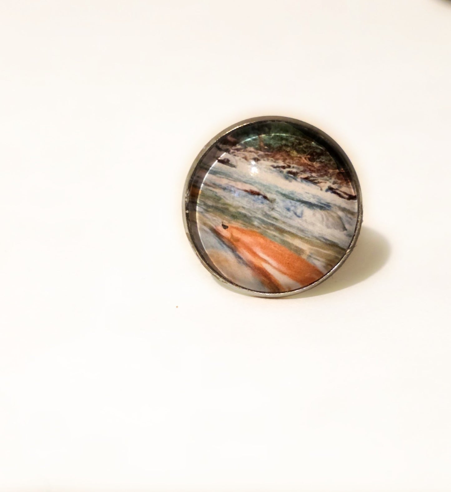 Little Pigeon River Rushing Photo Ring | Smoky Mountains Cabochon Jewelry | Nature River Landscape Ring