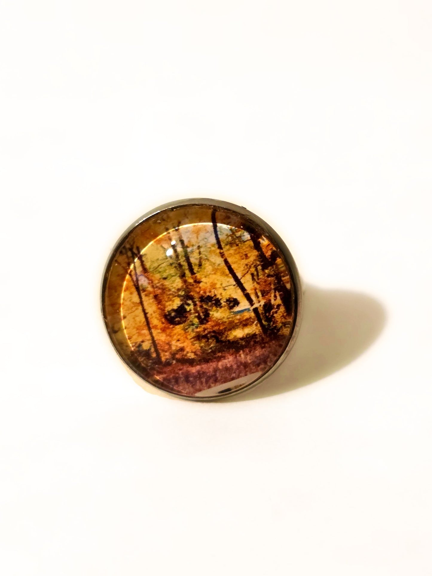 Autumn Forest Cabochon Ring | Vintage Fall Trees Landscape Jewelry | Nature-Inspired Adjustable Ring