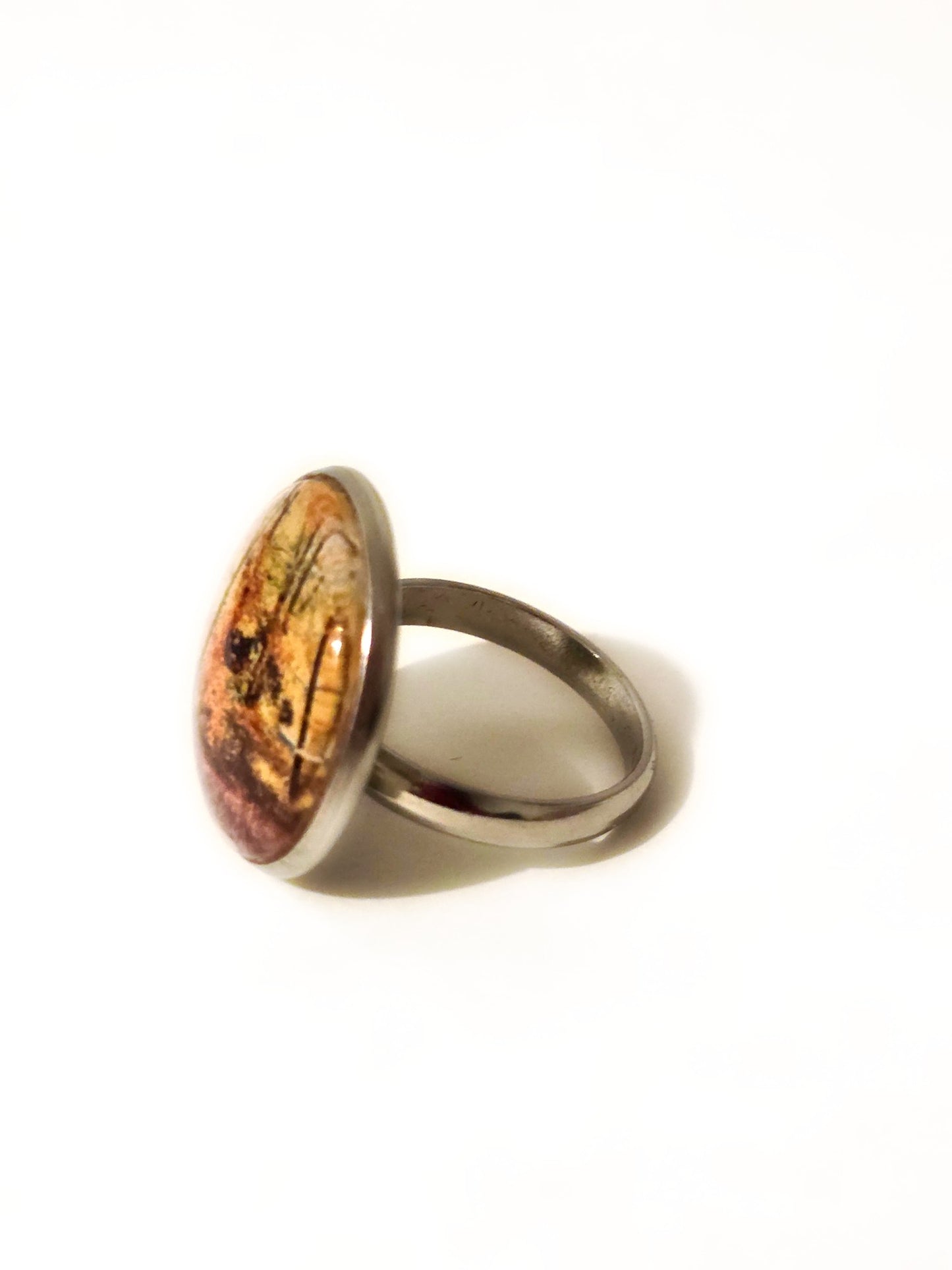 Autumn Forest Cabochon Ring | Vintage Fall Trees Landscape Jewelry | Nature-Inspired Adjustable Ring