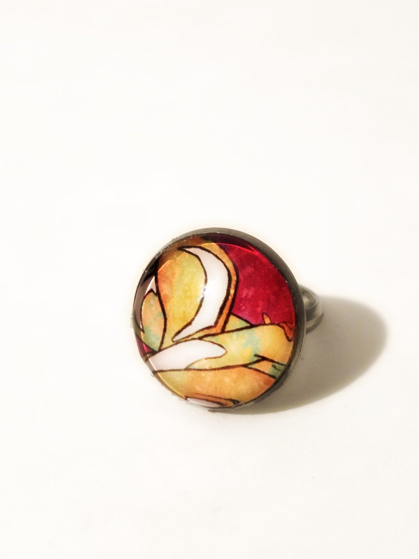 Two Lovers Handmade Fine Art Ring – Abstract Expressionist Glass Cabochon Ring, Romantic Warm Tone Statement Jewelry