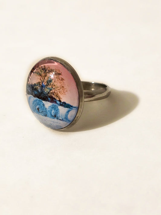 Blue Bales Adjustable Silver Toned Ring
