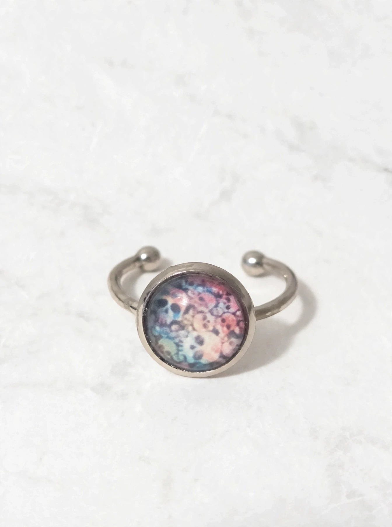 Pastel Skulls Adjustable Ring | Creepy Cute Cabochon Ring | Pastel Goth Statement Ring | Halloween Everyday Ring |Silver Toned Boho Statement Ring | Gift for Her