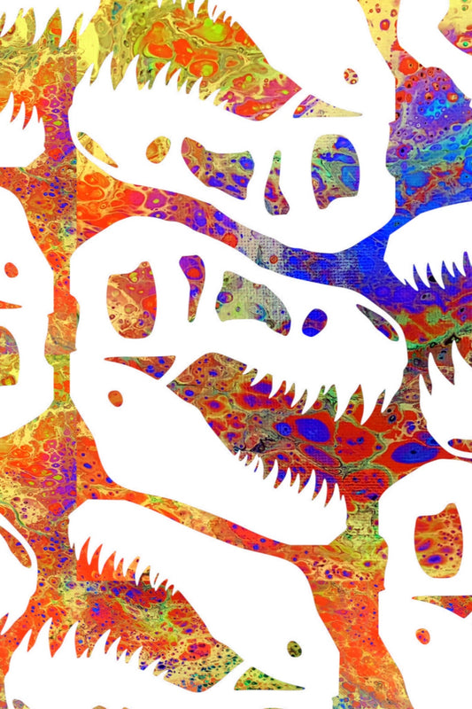 T-Rex Skulls in White 8.5x11 Unframed Art Print