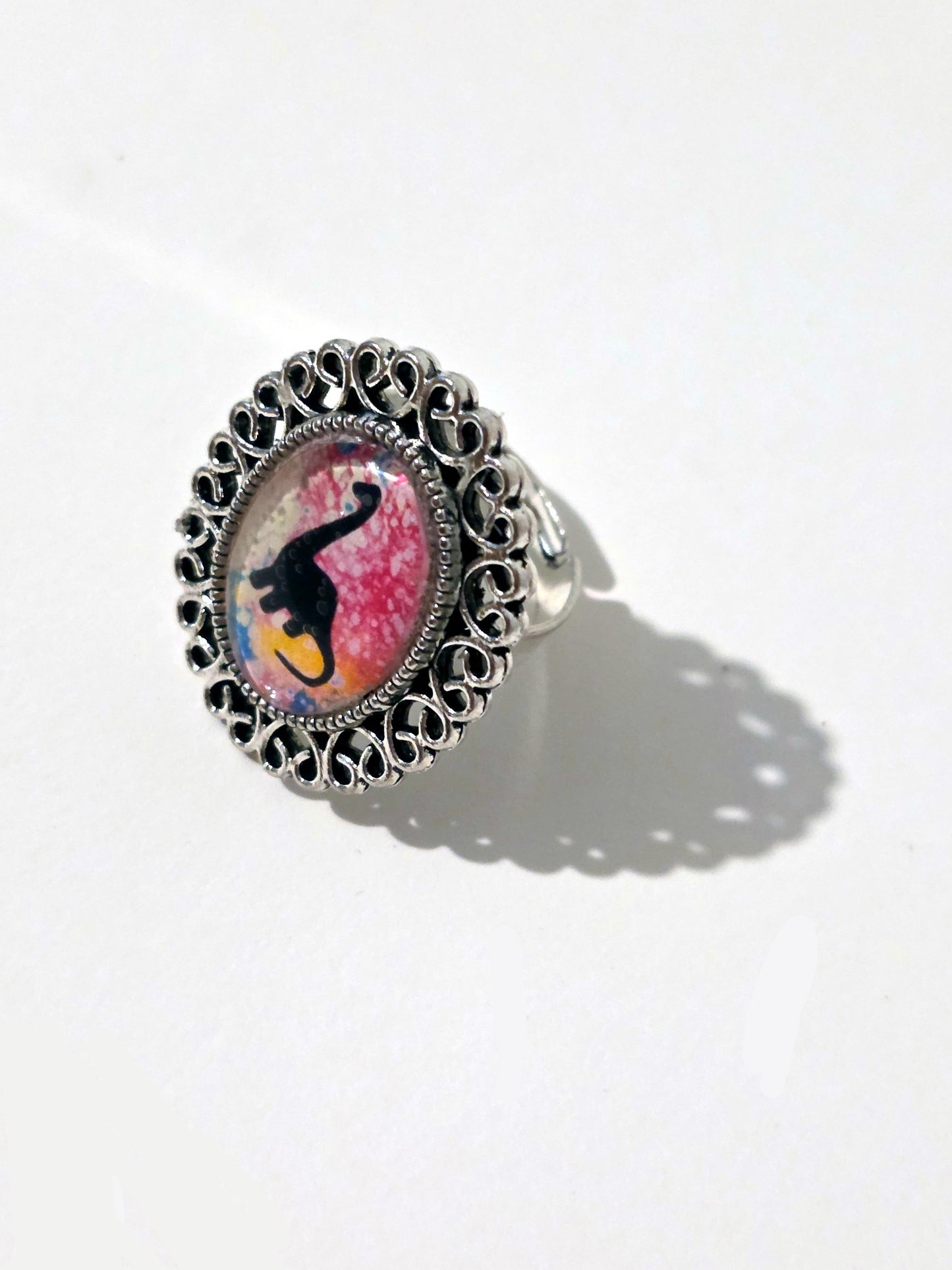 Dinosaur Silhouette Statement Ring | Colorful Art Jewelry | ArtandPretties Baby Bronto