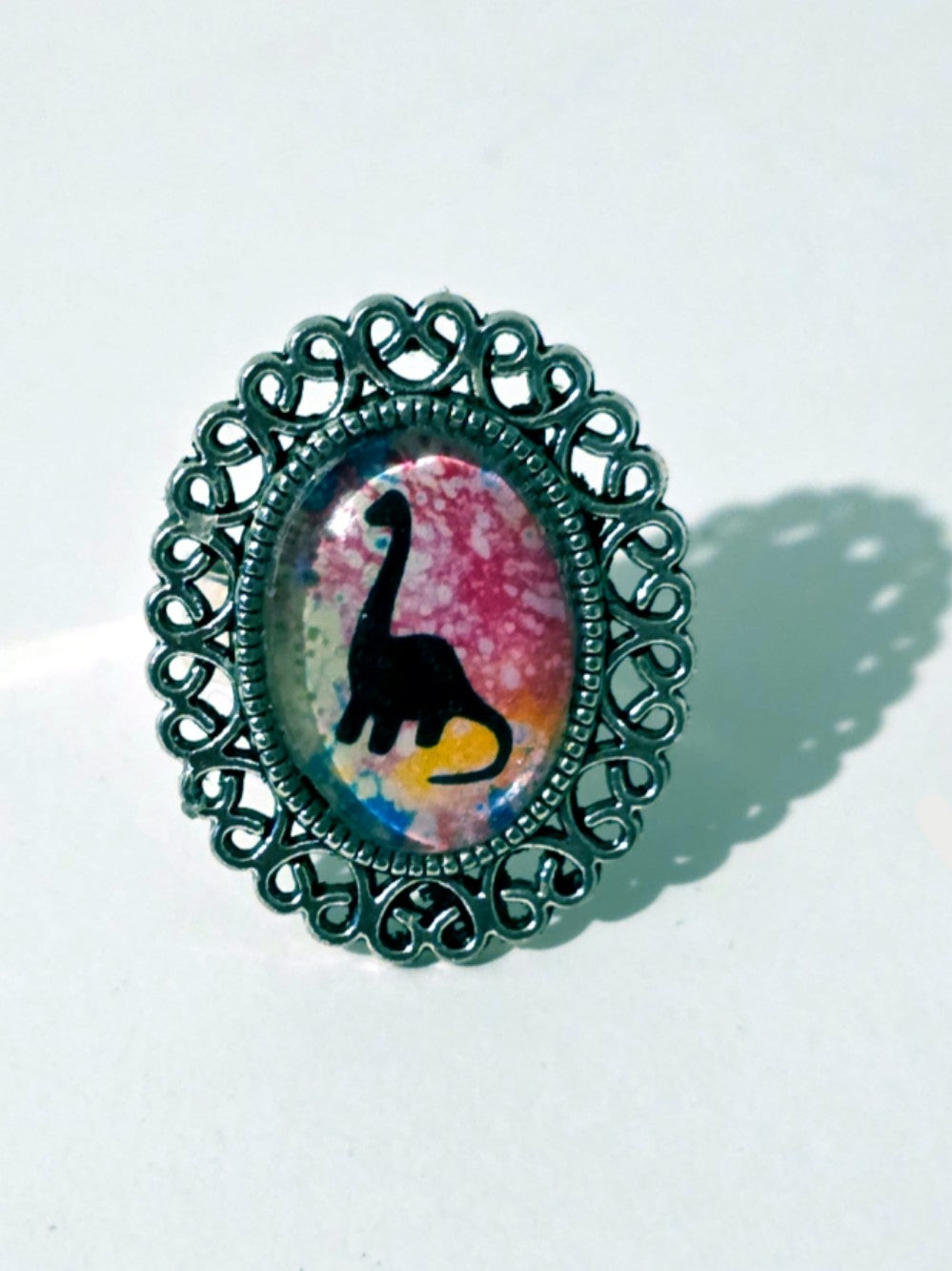 Dinosaur Silhouette Statement Ring | Colorful Art Jewelry | ArtandPretties Baby Bronto